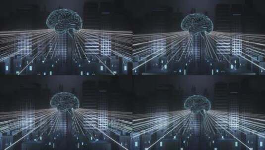 人工大脑和智能建筑未来智慧城市创意C4D高清在线视频素材下载