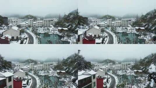 义乌义北大陈大畈村雪景风光4K航拍高清在线视频素材下载