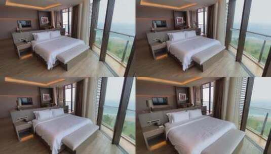 青岛红树林酒店，180度海景房欣赏海岸线高清在线视频素材下载