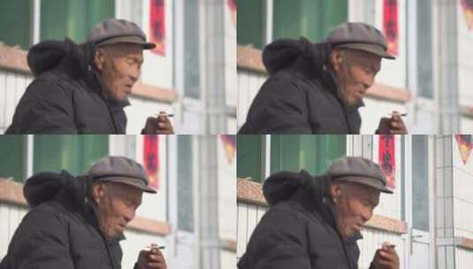 农村老人抽烟特写高清在线视频素材下载