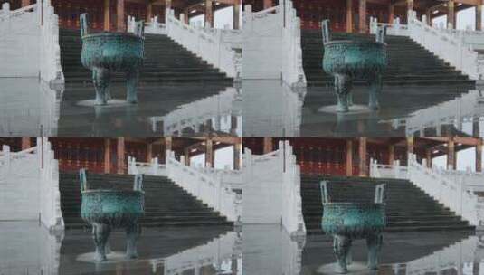 广西柳州文庙中式庭院青铜鼎高清在线视频素材下载