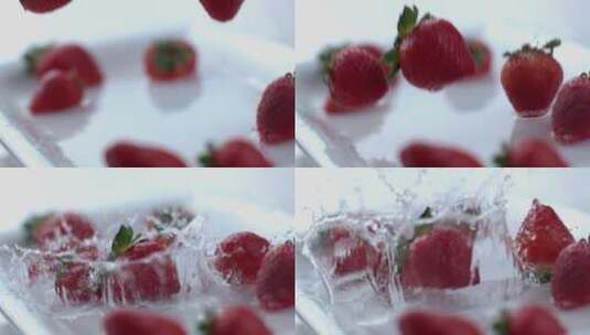 草莓掉入水中的超慢动作高清在线视频素材下载