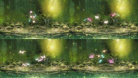 4k唯美梦幻森林场景动画背景桃花瀑布仙境高清在线视频素材下载