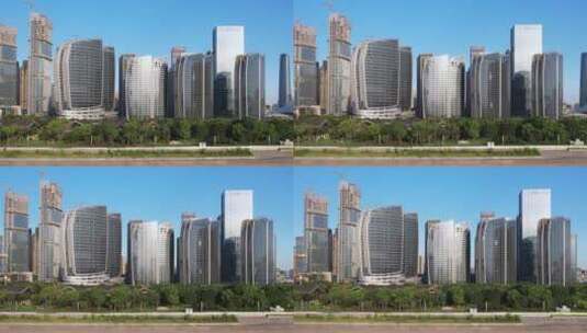 杭州奥体中心现代玻璃幕墙高层建筑航拍高清在线视频素材下载