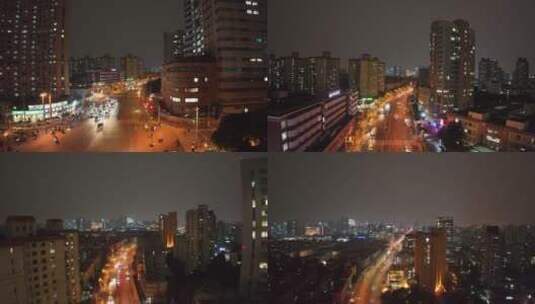 上海浦西宜山路夜景航拍高清在线视频素材下载