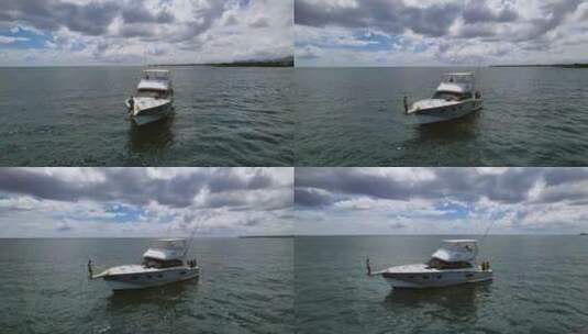 环绕航拍海面上的钓鱼船高清在线视频素材下载