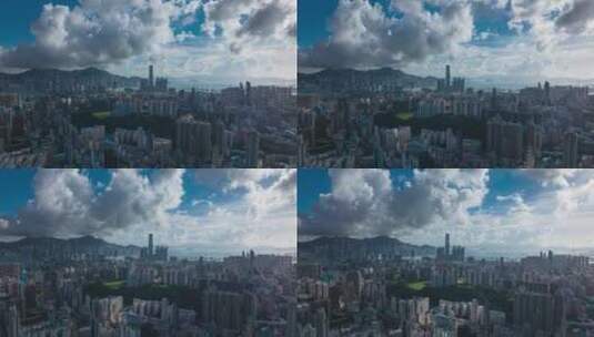 香港城市航拍延时九龙区港岛大景蓝天白云高清在线视频素材下载