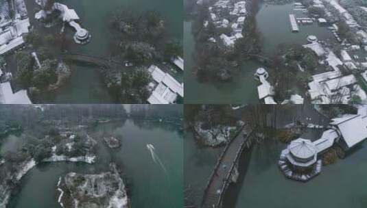 杭州西湖茅家埠航拍雪景合集高清在线视频素材下载