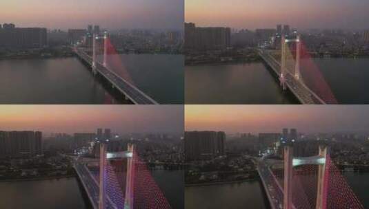 航拍广东潮州大桥夜景延时高清在线视频素材下载