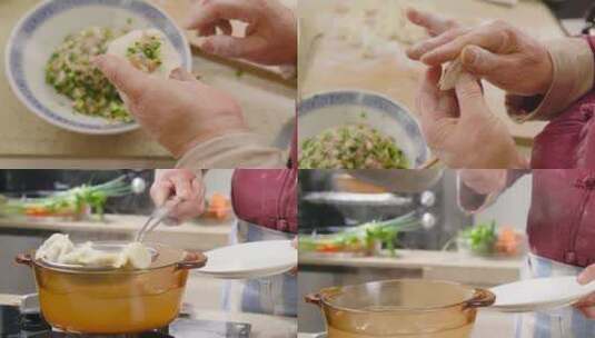 包饺子制作高清在线视频素材下载