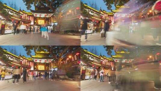 成都锦里景区商业街步行街戏台夜景延时摄影高清在线视频素材下载