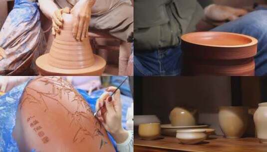 云南建水紫陶手工艺制作过程视频高清在线视频素材下载