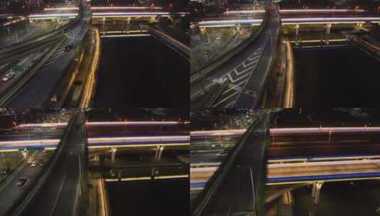 高架桥车流夜景航拍高清在线视频素材下载