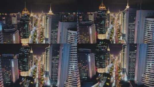 福州繁华街区夜景航拍4K高清在线视频素材下载