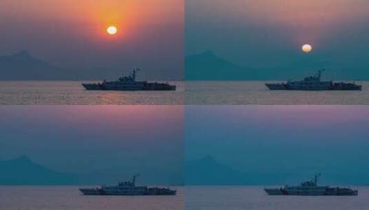 柚柑湾海上船日落延时视频高清在线视频素材下载