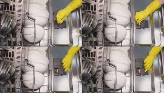 将洗碗块放进洗碗机卡槽高清在线视频素材下载