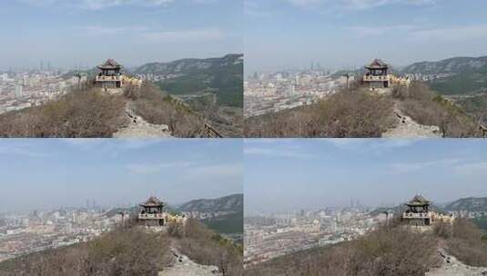 济南千佛山景区，山顶俯瞰城市山花烂漫高清在线视频素材下载