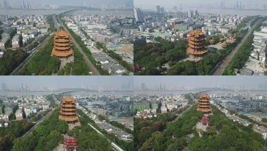 合集湖北武汉黄鹤楼地标建筑航拍高清在线视频素材下载