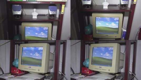 90年代末旧式电脑显示器和毛主席雕像高清在线视频素材下载