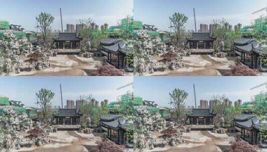 中式园林建筑施工现场延时摄影高清在线视频素材下载