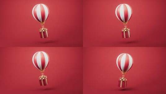 热气球与礼物盒循环动画3D渲染高清在线视频素材下载