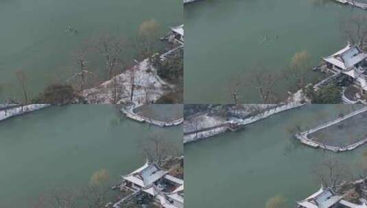 航拍瘦西湖风景区大明寺观音山园林雪景高清在线视频素材下载