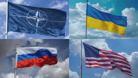 乌克俄罗斯北约美国旗子旗帜高清在线视频素材下载