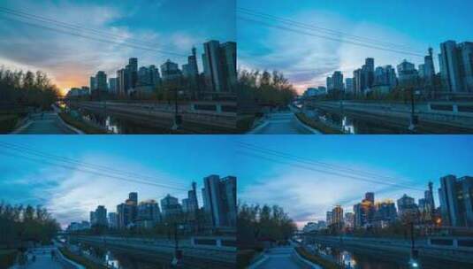 北京朝阳区东三环护城河日落延时高清在线视频素材下载