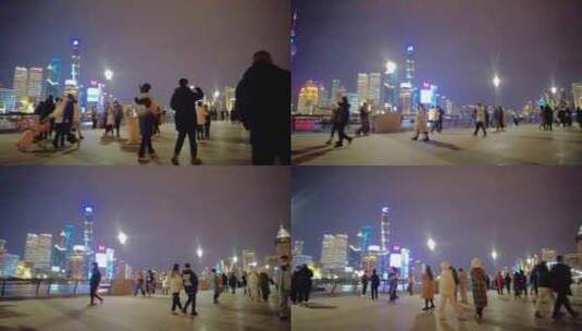 上海外滩游客人流夜景视频素材高清在线视频素材下载