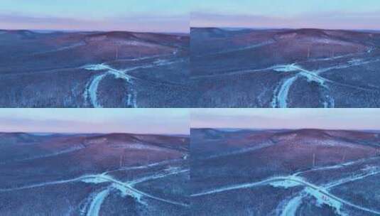 大兴安岭冬季黎明雪色山林高清在线视频素材下载
