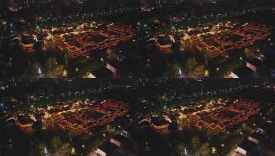 杭州拱墅区大兜路历史街区香积寺夜景航拍高清在线视频素材下载