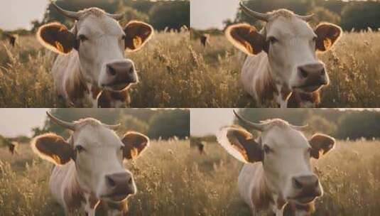 单镜头奶牛吃草放牧有机牧场高清在线视频素材下载