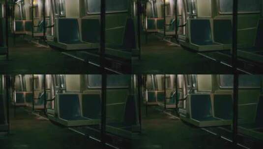 蓝色座位和黄灯的空地铁车厢高清在线视频素材下载