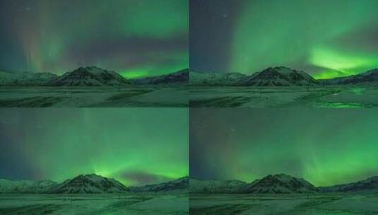 冰岛冬季冰湖斯奈山半岛极光延时高清在线视频素材下载