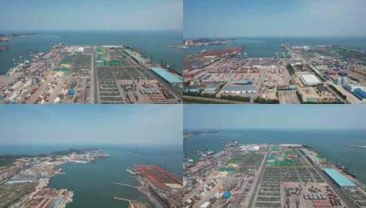 山东烟台港口码头进出口集装箱航拍高清在线视频素材下载
