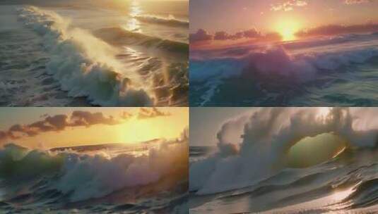 夕阳下海浪浪花高清在线视频素材下载