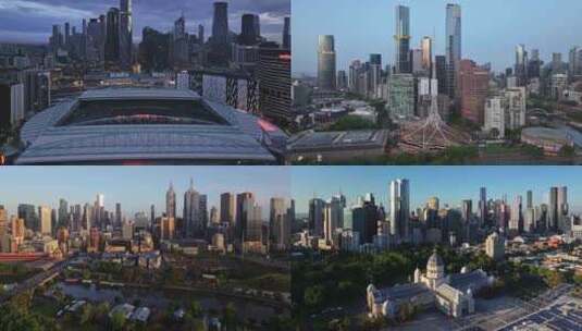 城市航拍澳大利亚墨尔本市中心地标摩天大楼高清在线视频素材下载