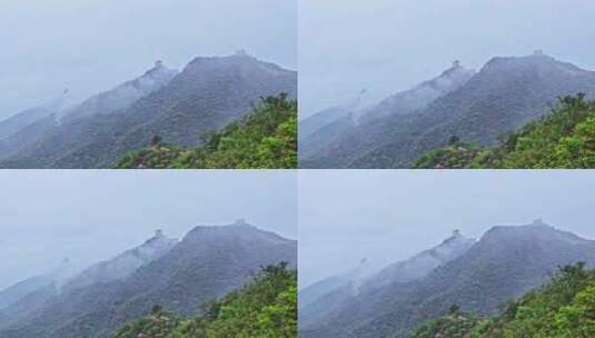 中国夏季金山岭长城阴天下雨云雾风光高清在线视频素材下载