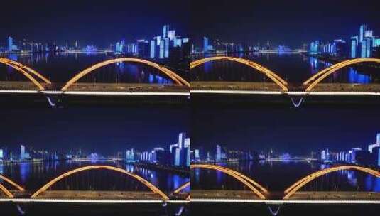 湖南长沙湘江福元路大桥夜景航拍高清在线视频素材下载