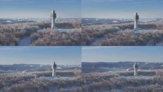 航拍冬季大雪后内蒙古阿尔山气象雷达气象站高清在线视频素材下载