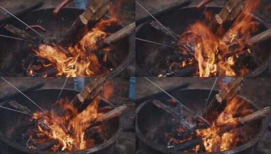 篝火，香肠，热狗，烹饪高清在线视频素材下载