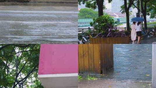 下暴雨下大雨下雨天雨水雨滴街景街道街头风高清在线视频素材下载