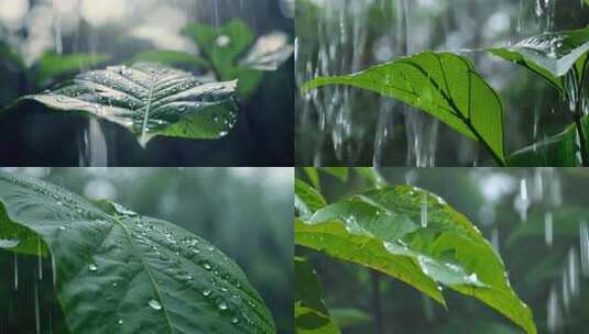 绿叶 水滴落 树叶 下雨 植物高清在线视频素材下载