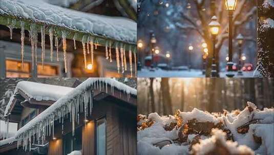 冬天冬季雪景冰晶雪花特写大雪下雪天冬至冰高清在线视频素材下载