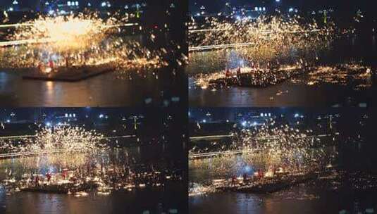 打铁花 传统表演 传统文化 节日气氛 夜景高清在线视频素材下载