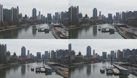 天津海河风景线古文化街码头城市风光航拍高清在线视频素材下载