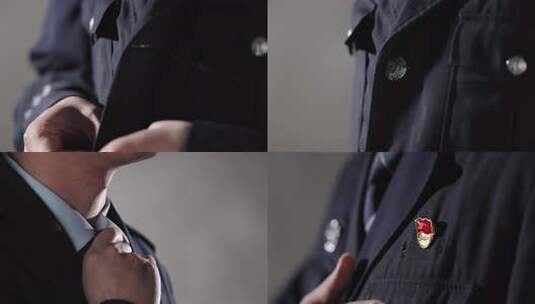 警察整理着装穿戴警服佩戴警帽人民警察形象高清在线视频素材下载