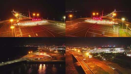夜晚的跨海大桥收费站高清在线视频素材下载