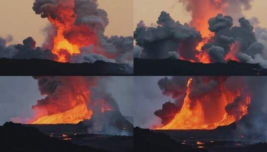 火山喷发 岩浆飞溅 地火奔涌 烟雾笼罩高清在线视频素材下载