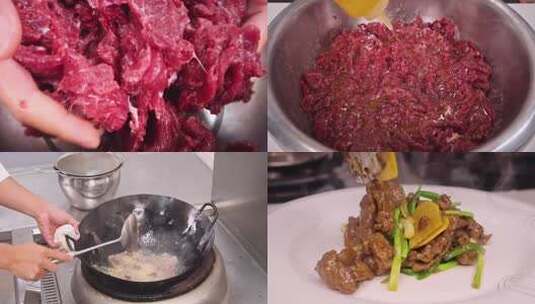 中国美食牛肉腌制和烹饪口感嫩滑高清在线视频素材下载